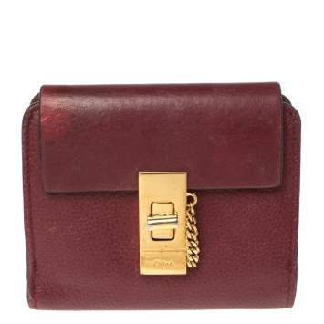 Pre Owned Chloe Burgundy Leather Drew Compact Wallet