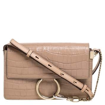 مملوكة مسبقًا Chloe Beige Croc Embossed Leather Small Faye Shoulder Bag
