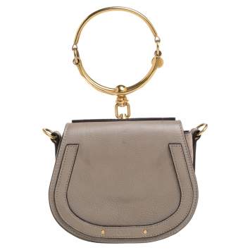 Pre Owned Chloe Beige Leather and Suede Small Nile Bracelet Shoulder Bag