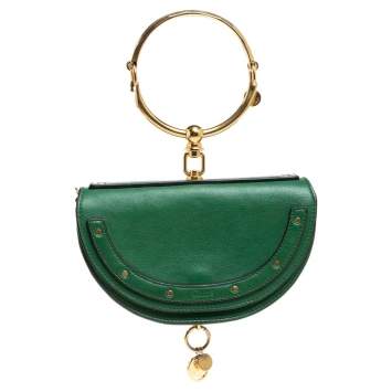 Pre Owned Chloe Green Leather Small Nile Bracelet Minaudiere Crossbody Bag 