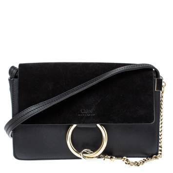 Pre Owned Chloe Black Leather and Suede Faye Shoulder Bag