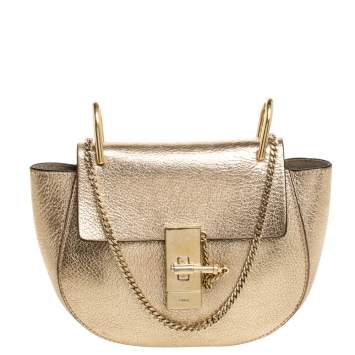 Pre Owned Chloe Metallic Gold Leather Mini Drew Shoulder Bag
