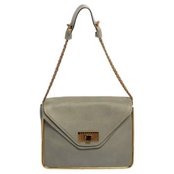 Pre Owned Chloe Grey Leather Medium Sally Flap Shoulder Bag