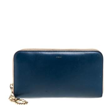 Pre Owned Chloe Blue Python and Leather Baylee Zip Around Continental Wallet