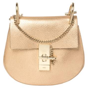 Pre Owned Chloe Metallic Rose Gold Leather Small Drew Shoulder Bag