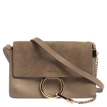 Pre Owned Chloe Dark Beige Leather and Suede Faye Shoulder Bag
