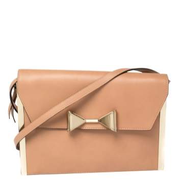 Pre Owned Chloe Peach Leather Rachel Bow Crossbody Bag