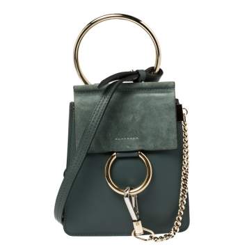 مملوكة مسبقًا Chloe Sage Green Leather and Suede Mini Faye Crossbody Bag