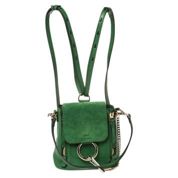 Pre Owned Chloe Green Leather and Suede Mini Faye Daye Backpack