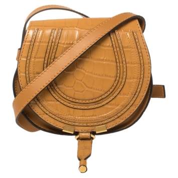 Pre Owned Chloe Tan Croc Embossed Leather Mini Marcie Crossbody Bag