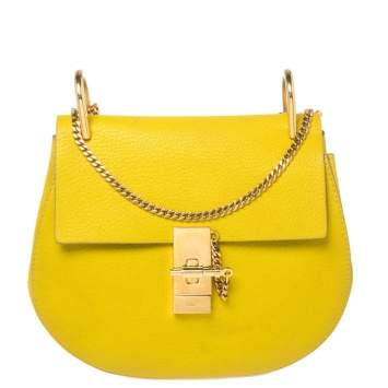 Pre Owned Chloe Lime Yellow Leather Medium Drew Shoulder Bag