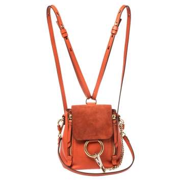 Pre Owned Chloe Orange Leather and Suede Mini Faye Daye Backpack