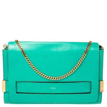 Pre Owned Chlor Green Leather Medium Elle Shoulder Bag