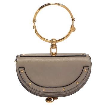 Pre Owned Chloe Taupe Leather Small Nile Bracelet Minaudiere Crossbody Bag 