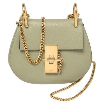 Pre Owned Chloe Green Grained Leather Nano Drew Shoulder Bag
