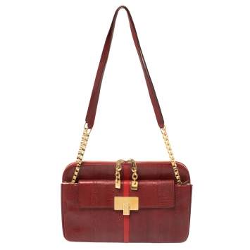 Pre Owned Chloe Maroon Python Embossed Leather Shoulder Bag