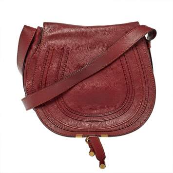 Pre Owned Chloe Burgundy Pebbled Leather Marcie Crossbody Bag
