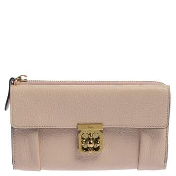 Pre Owned Chloe Pink Powder Leather Elsie Continental Wallet