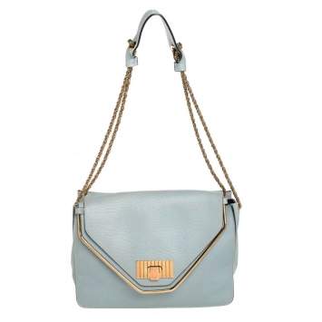 Pre Owned Chloé Mint Green Leather Medium Sally Flap Shoulder Bag