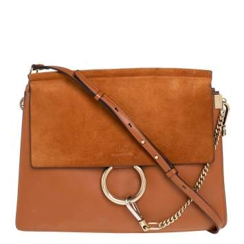 Pre Owned Chloé Brown Leather and Suede Medium Faye Shoulder Bag