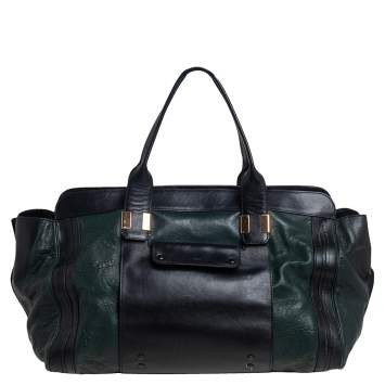 Pre Owned Chloe Dark Green /Black Leather Large Alice Satchel