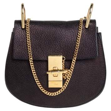 Pre Owned Chloé Metallic Black Leather Small Drew Crossbody Bag