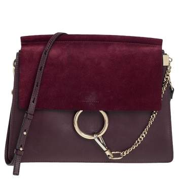 Pre Owned Chloe Burgundy Leather and Suede Medium Faye Shoulder Bag