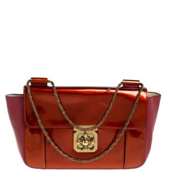Pre Owned Chloe Burgundy/Orange Patent Leather and Leather Elsie Shoulder Bag