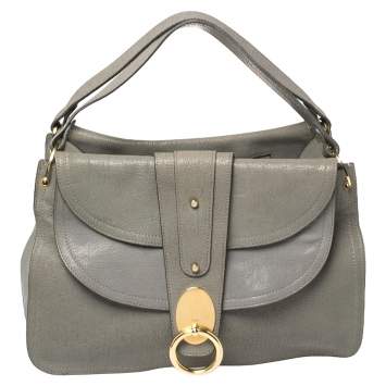 مملوكة مسبقًا Chloe Grey Leather Flap Kathleen Satchel