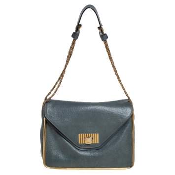 Pre Owned Chloe Stone Blue Leather Medium Sally Flap Shoulder Bag