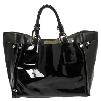Pre Owned Chloé Black Patent And Leather Cyndi Tote