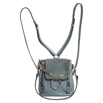 Pre Owned Chloe Blue Leather and Suede Mini Faye Backpack