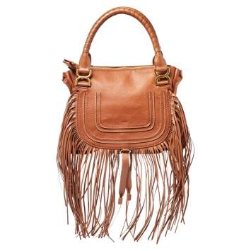 مملوكة مسبقًا Chloe Brown Leather Medium Fringe Marcie Satchel
