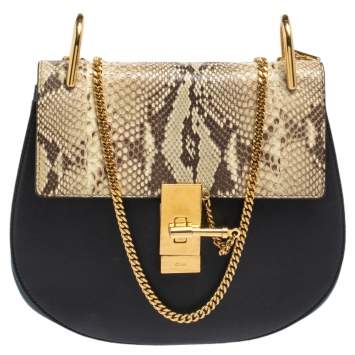 Pre Owned Chloe Black/Orange Leather and Suede Medium Drew Shoulder Bag