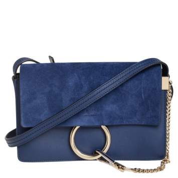 Pre Owned Chloe Blue Leather and Suede Small Faye Shoulder Bag