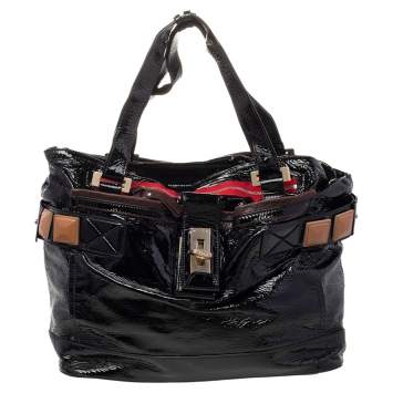Pre Owned Chloe Black Patent Leather Audra Tote