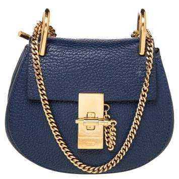 Pre Owned Chloe Blue Leather Drew Shoulder Bag