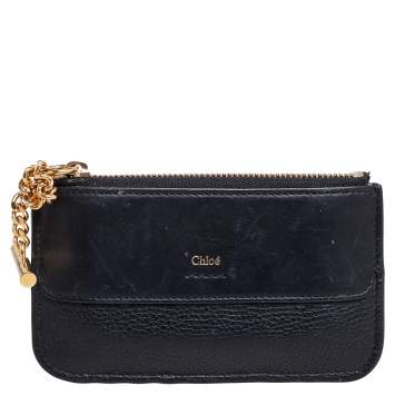 Pre Owned Chloe Black Leather Zip Card Holder