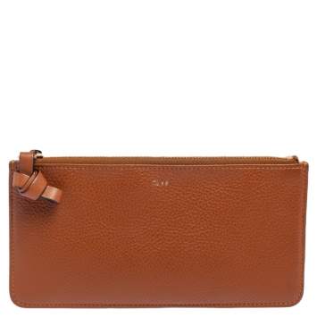 Pre Owned Chloé Brown Leather Zip Card case Wallet