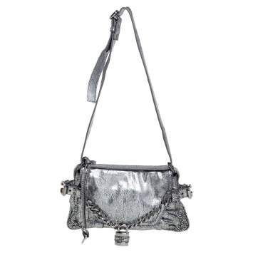 Pre Owned Chloe Silver/Black Textured Leather Paddington Capsule Small Shoulder Bag