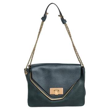 Pre Owned Chloe Petroleum Green Leather Medium Sally Flap Shoulder Bag