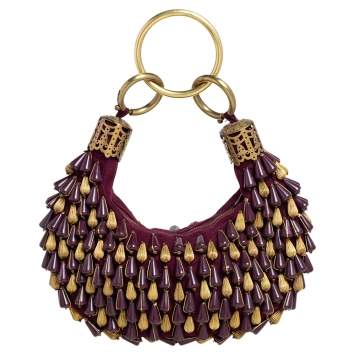 Pre Owned Chloe Purple Beaded Canvas Ring Handle Hobo