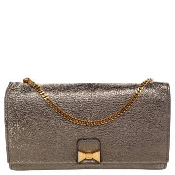 Pre Owned Chloe Metallic Leather Bow Detail Chain Shoulder Bag