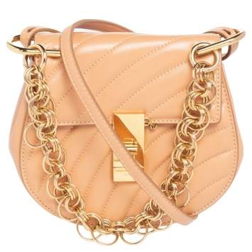 Pre Owned Chloe Beige Quilted Leather  Drew Shoulder Bag