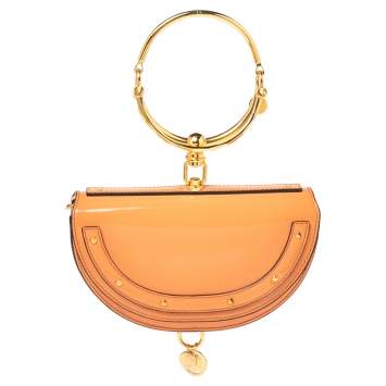 Pre Owned Chloe Orange Patent Leather Small Nile Bracelet Minaudiere Crossbody Bag