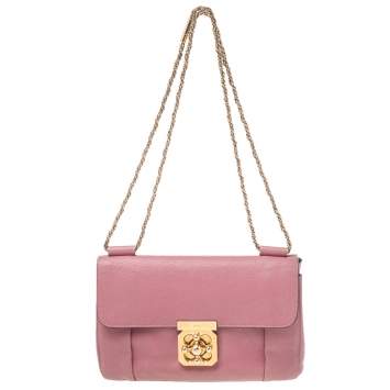 Pre Owned Chloe Old Rose Leather Medium Elsie Shoulder Bag