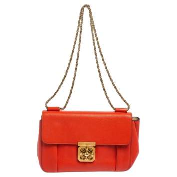 Pre Owned Chloe Orange Leather Medium Elsie Shoulder Bag