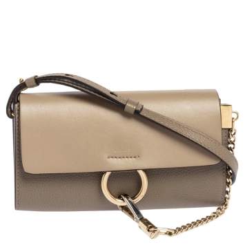 Pre Owned Chloe Taupe Leather Mini Faye Shoulder Bag