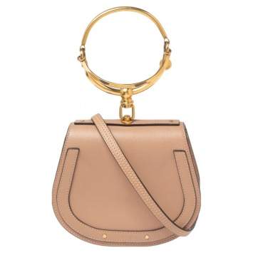Pre Owned Chloe Dark Beige Leather and Suede Small Nile Bracelet Shoulder Bag