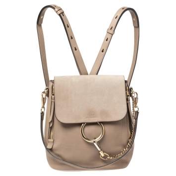 Pre Owned Chloe Grey Leather and Suede Medium Faye Backpack